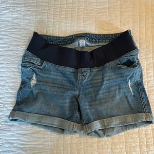 Midi Denim Under Bump Maternity Shorts